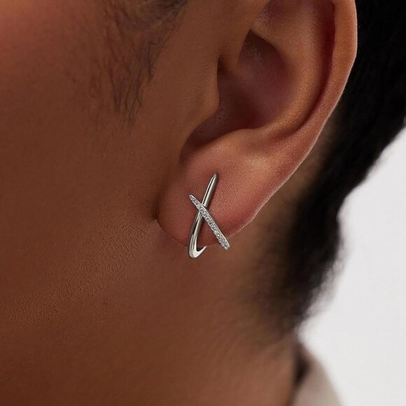 14K Gold Silver Stud Earrings for Women with Cubic Zirconia - Picture 2 of 7